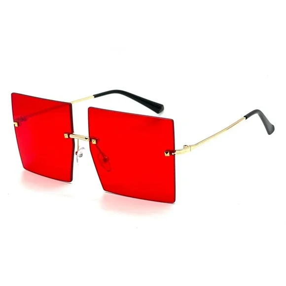 Sunglasses Red Lens Large Oversized XL Square Lady Women Retro Vintage Lentes - Picture 7 of 10